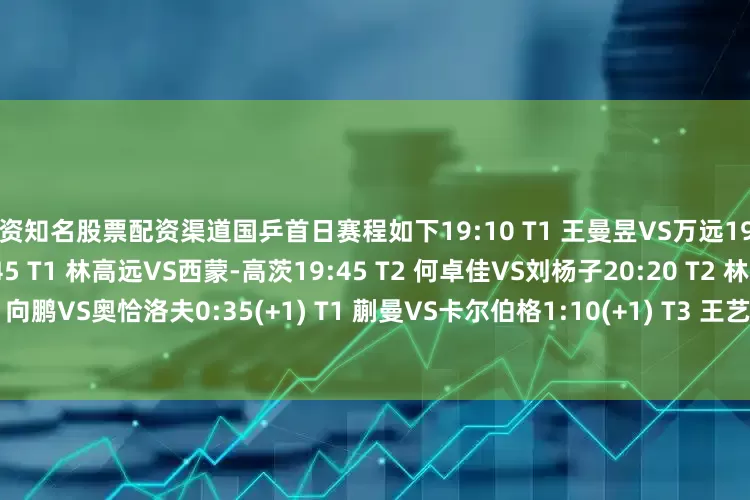 配资知名股票配资渠道国乒首日赛程如下19:10 T1 王曼昱VS万远19:10 T3 钱天一VS陈思羽19:45 T1 林高远VS西蒙-高茨19:45 T2 何卓佳VS刘杨子20:20 T2 林诗栋VS林文政20:20 T4 向鹏VS奥恰洛夫0:35(+1) T1 蒯曼VS卡尔伯格1:10(+1) T3 王艺迪vs资格赛选手2:20(+1) T3 石洵瑶VS阿尔霍达比2:20(+1) T4 梁靖崑
